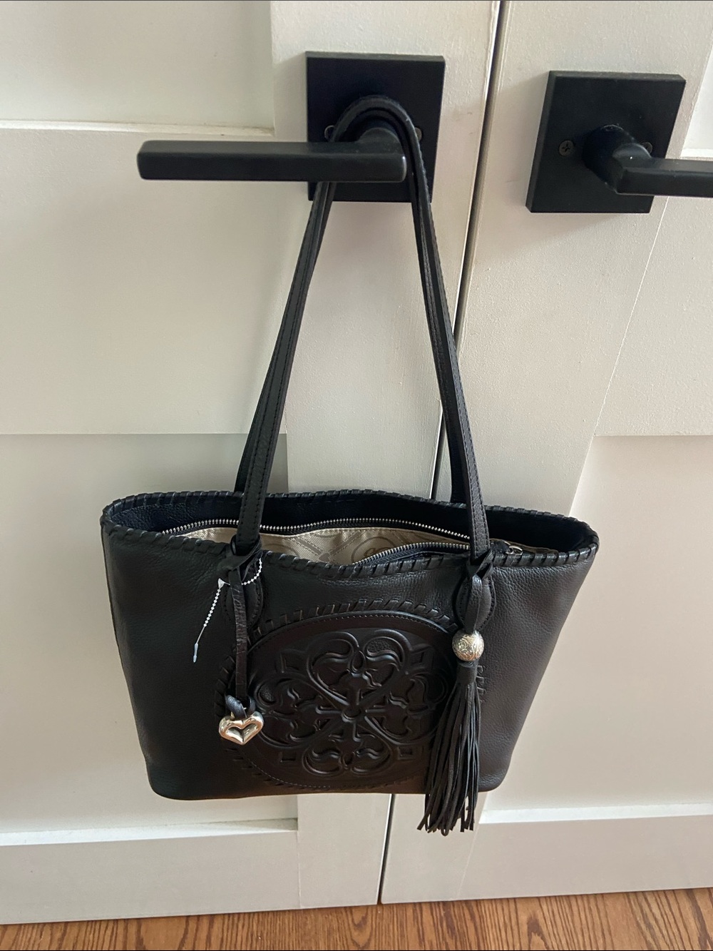 Brighton Black Leather Tote with Embossed Medallion and Tassel - Picture 13 of 15
